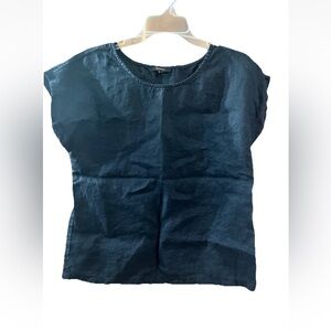 Quince Top Women’s S Black Linen Boxy Oversized Lagenlook Capsule